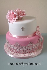 Pink & White Christening cake with sugar roses